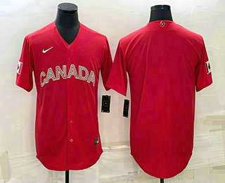 Mens Canada Baseball Blank 2023 Red World With Patch Classic Stitched Jerseys